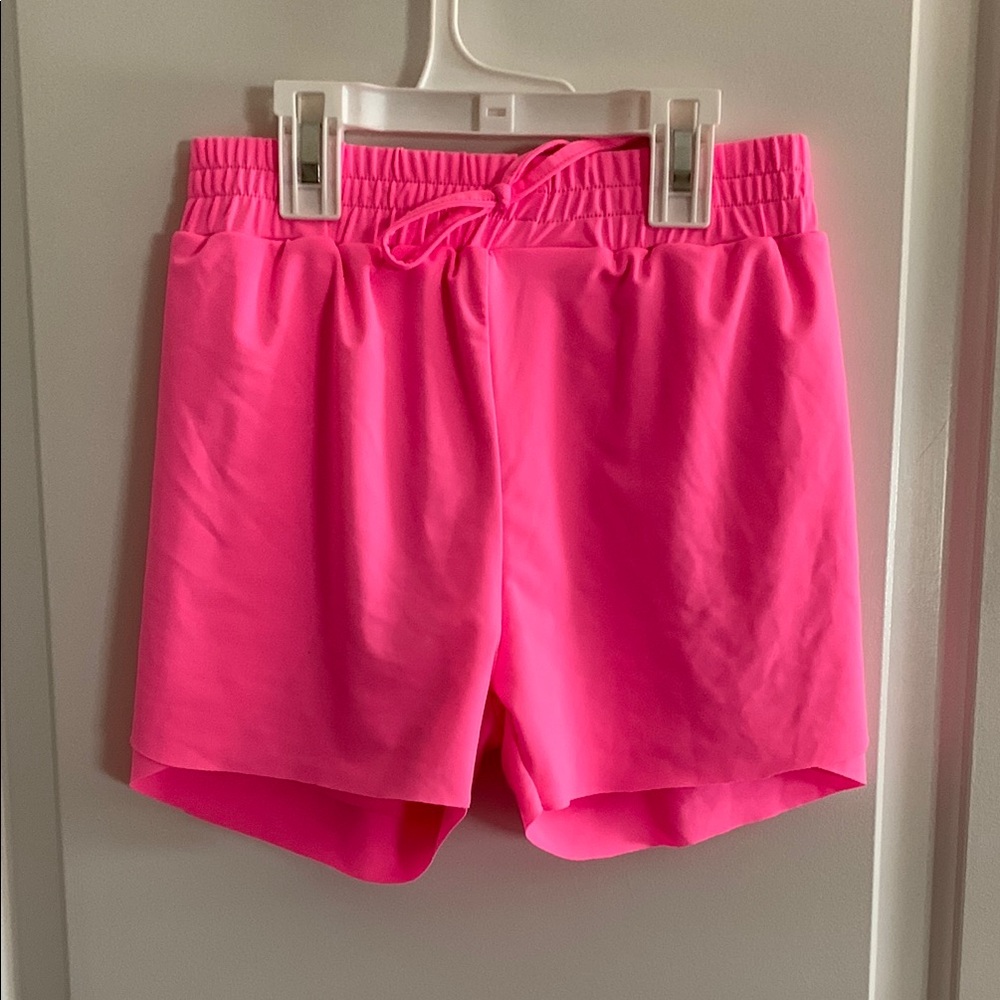 Exarus Pink Athletic Shorts with Elastic Waistband Neon